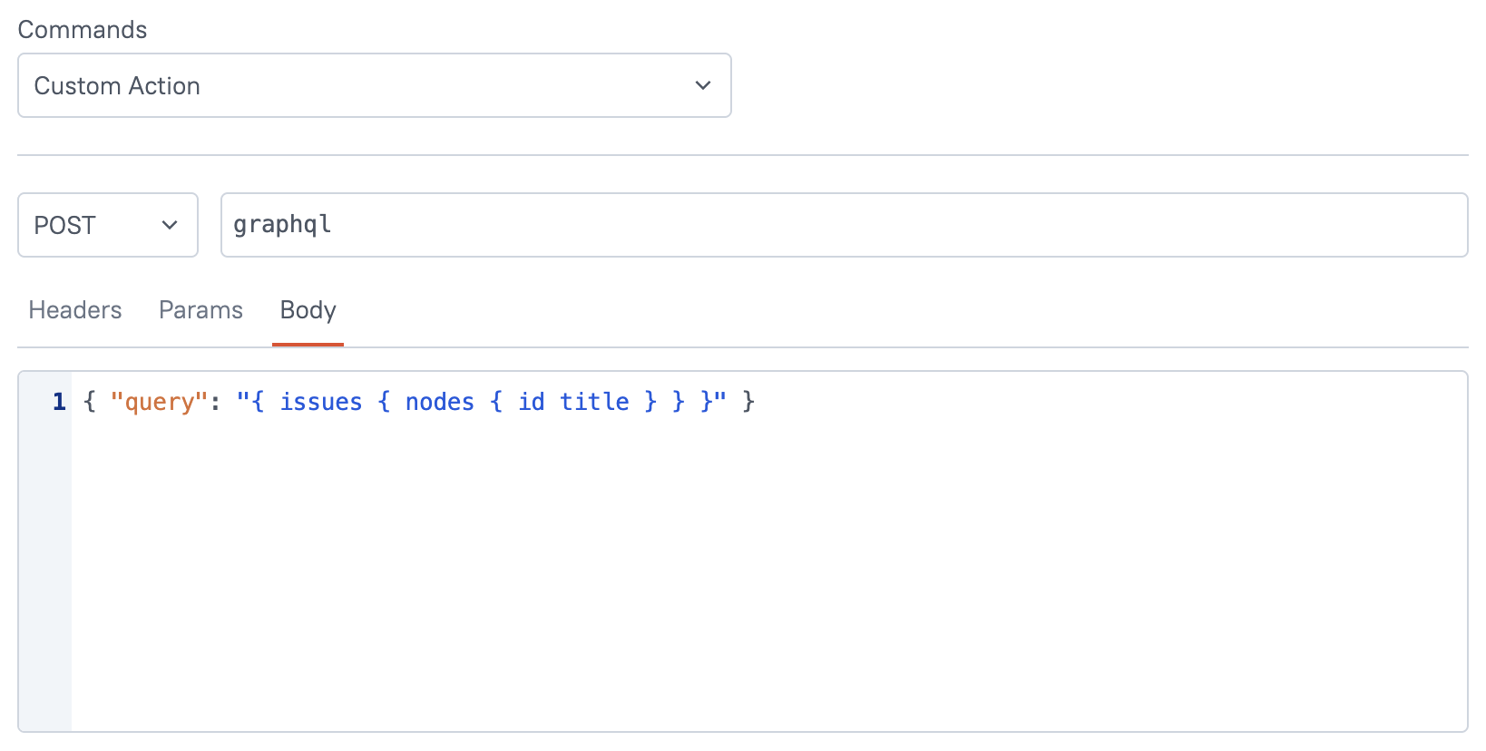 Linear custom action example showing POST and graphql settings